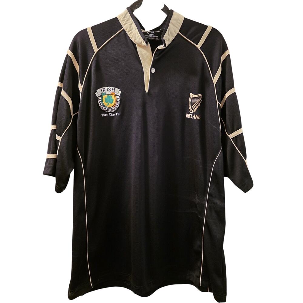 Live For Rugby Black Jersey Ireland & Irish James Pub FL Embroidered Logos XL